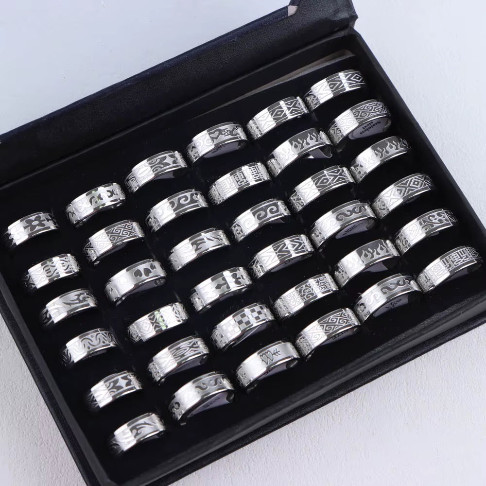 10Pcs/Lot Wholesale Fashion Simple Stainless Steel Ring for Men Women Beautiful Trendy Punk Jewelry Vintage Birthday Party Gifts