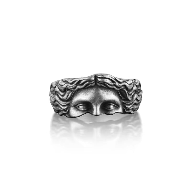 Rings for Men Creative Venus Mask Ring, Retro Thai Silver Relief with Adjustable Opening Ring Confessing Gift