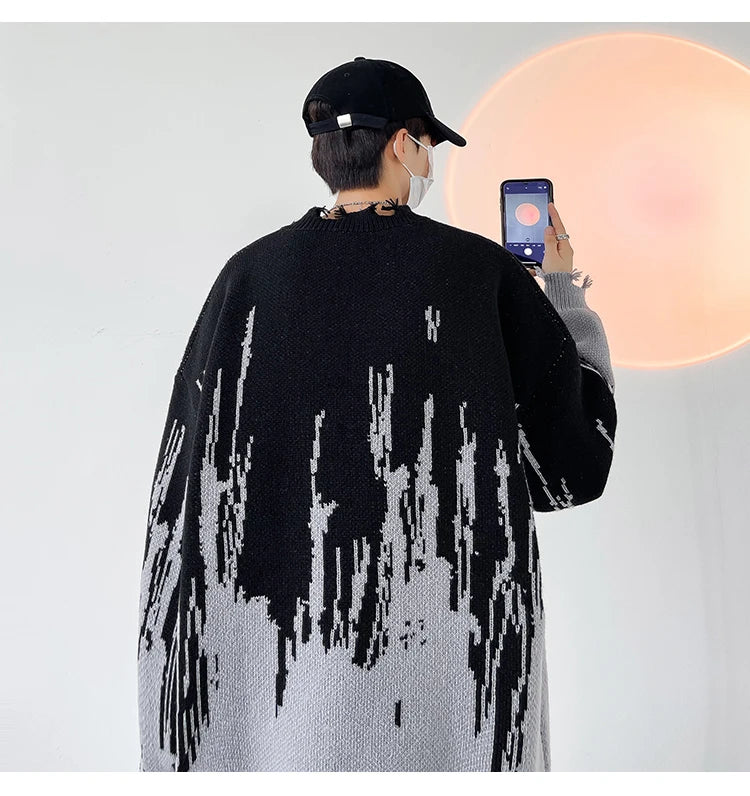 Hip Hop Ripped Punk Knitted Sweaters Men Oversized Harajuku Streetwear Sweaters Winter Couples Fashion Knit Pullovers Tops