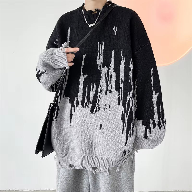 Hip Hop Ripped Punk Knitted Sweaters Men Oversized Harajuku Streetwear Sweaters Winter Couples Fashion Knit Pullovers Tops