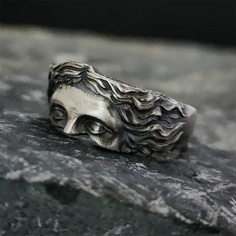 Rings for Men Creative Venus Mask Ring, Retro Thai Silver Relief with Adjustable Opening Ring Confessing Gift