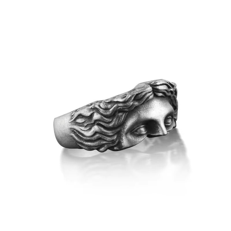 Rings for Men Creative Venus Mask Ring, Retro Thai Silver Relief with Adjustable Opening Ring Confessing Gift